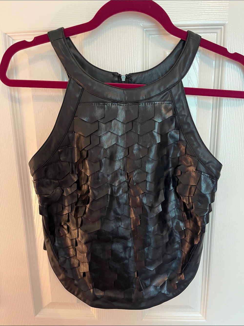 AKIRA Black Faux Leather Textured Halter Tank Top